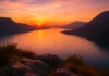 coucher de soleil sur le lac d'annecy
