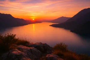 coucher de soleil sur le lac d'annecy