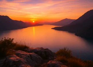 coucher de soleil sur le lac d'annecy