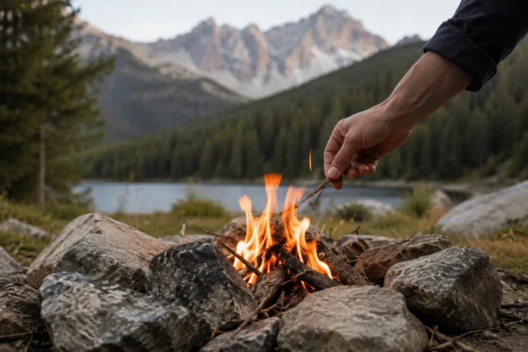 Feu de camp au bord du lac
