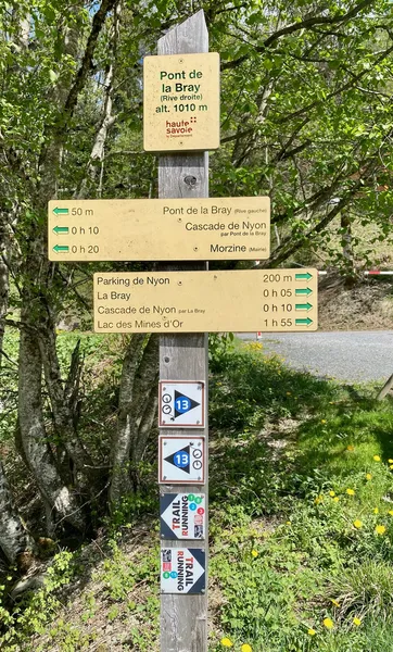Point de départ facile : le pont de la Bray, au bout du parking du téléphérique de Nyon
